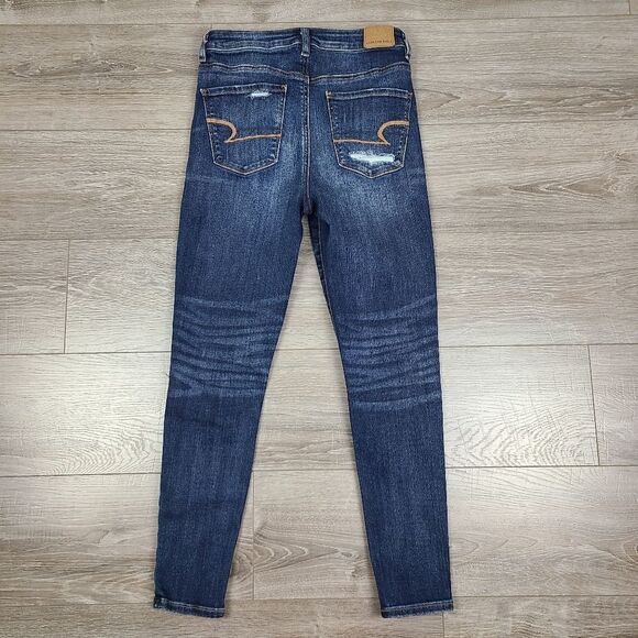 American Eagle Outfitters Blue Highest Rise Skinny Distressed Jegging Size 4 - Picture 8 of 16